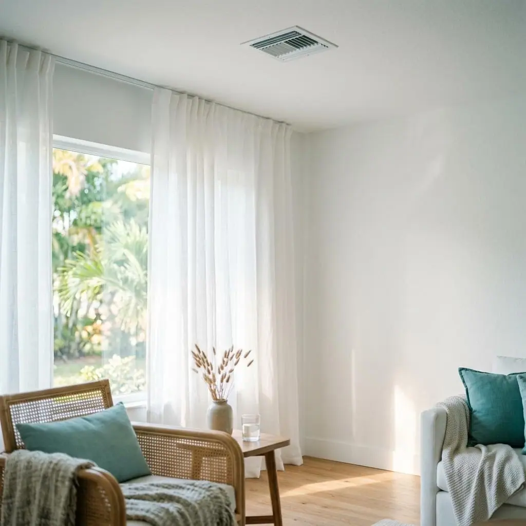 Calm, softly lit interior of a Florida home