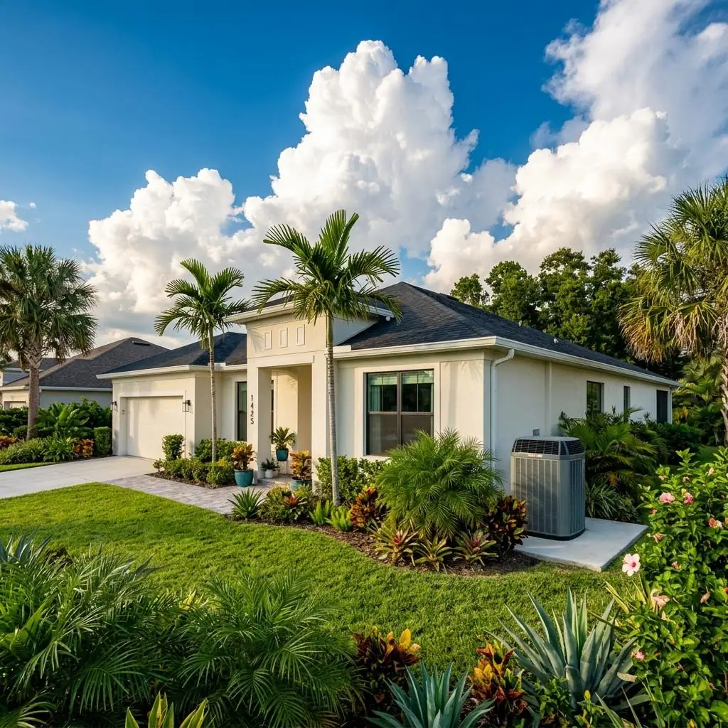 Orlando home with an outdoor AC unit in summer sun